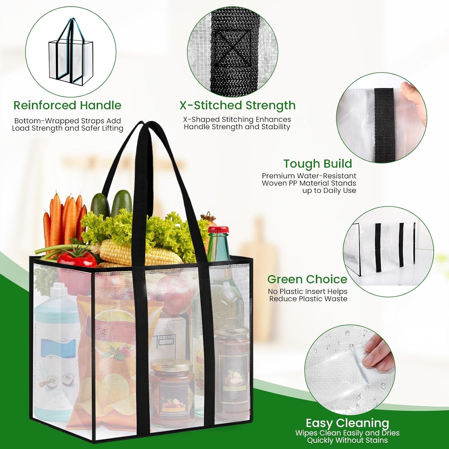 4 Pack 33L Reusable Grocery Bags