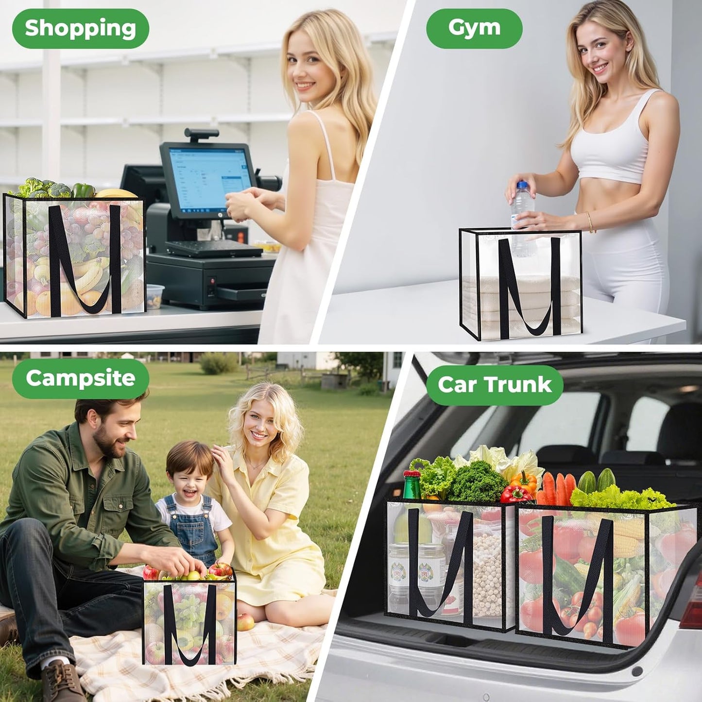4 Pack 33L Reusable Grocery Bags